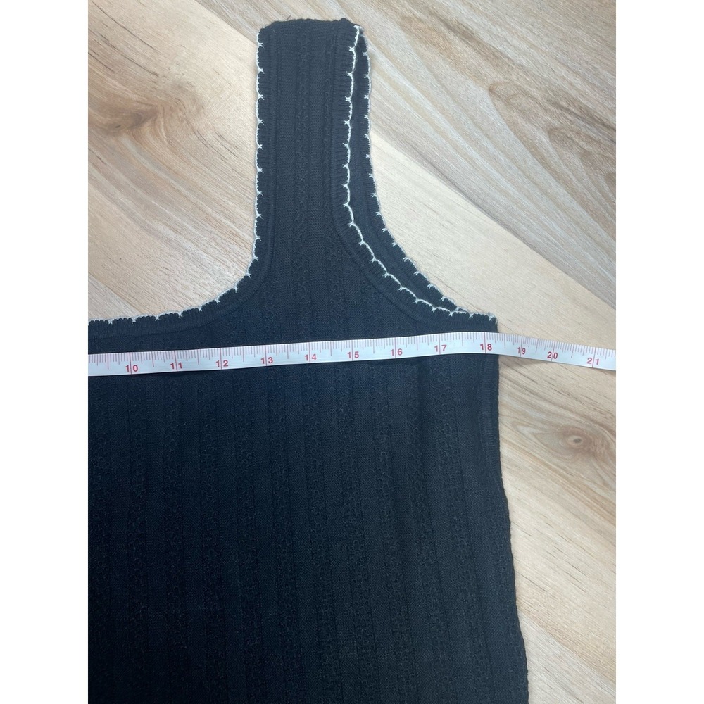 Industry Ribbed Knit Tank Top Black Contrast Stitch Square Neck Stretch - Picture 7 of 7